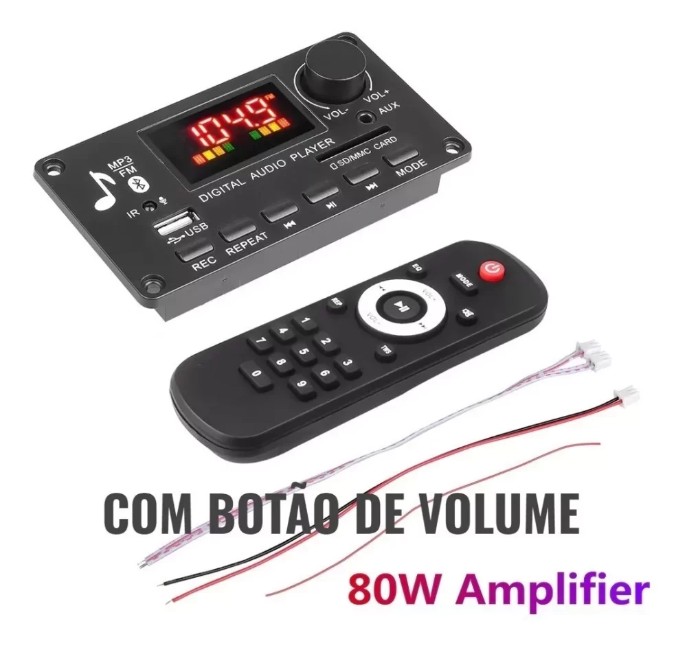 Placa de som com bluetooth e controle 80w